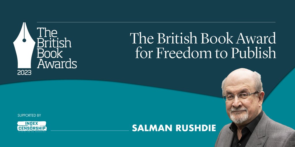 thebookseller's tweet photo. Now to the important British Book Award for Freedom to Publish, supported by @IndexCensorship. The British Book Awards is privileged to honour author and champion of freedom of expression @SalmanRushdie #BritishBookAwards #Nibbies https://t.co/QIC6QIbrC7