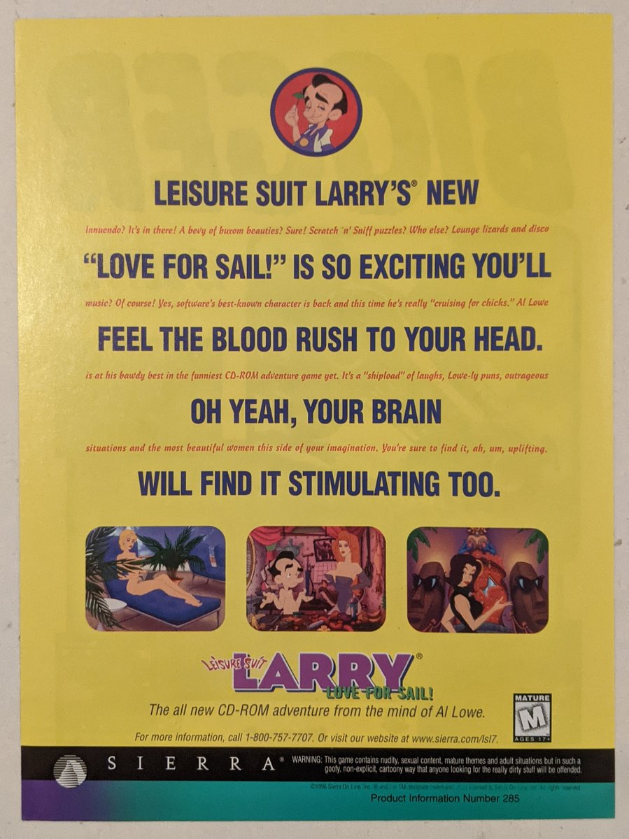 🗞

Ad Poster

Leisure Suit Larry 7: Love for Sail! (1996)

#Poster #LeisureSuitLarry #SierraOnLine #SierraGames #Sierra #AdventureGame #PointAndClick #RetroGaming #RetroGames #RetroGamer #Nerd #Geek #PcGaming #PcGames #DOSGaming #Gaming #VideoGames #Games #Collector #90s
