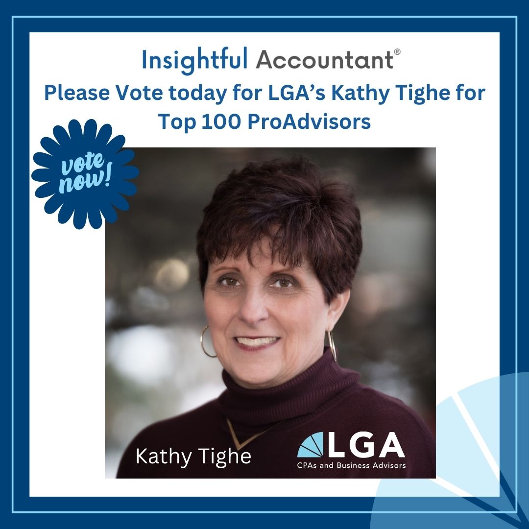 📢 Vote for LGA's Kathy Tighe! Kathy has been nominated as a Top 100 ProAdvisor for the 10th consecutive year. Support Kathy by casting your vote before May 26 using the link below. survey.zohopublic.com/zs/ilB3yw Let's show our collective support for Kathy's exceptional expertise.