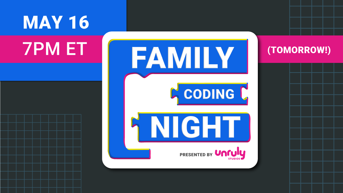 unruly_studios's tweet image. Family Coding Night — Happening TOMORROW! 

Join us at 7 PM ET and discover the joys of coding, together! 🎉 💻❣️ 

There’s still time to register:  bit.ly/3NT4KHr  

#UnrulyEducators #FamilyCodingNight