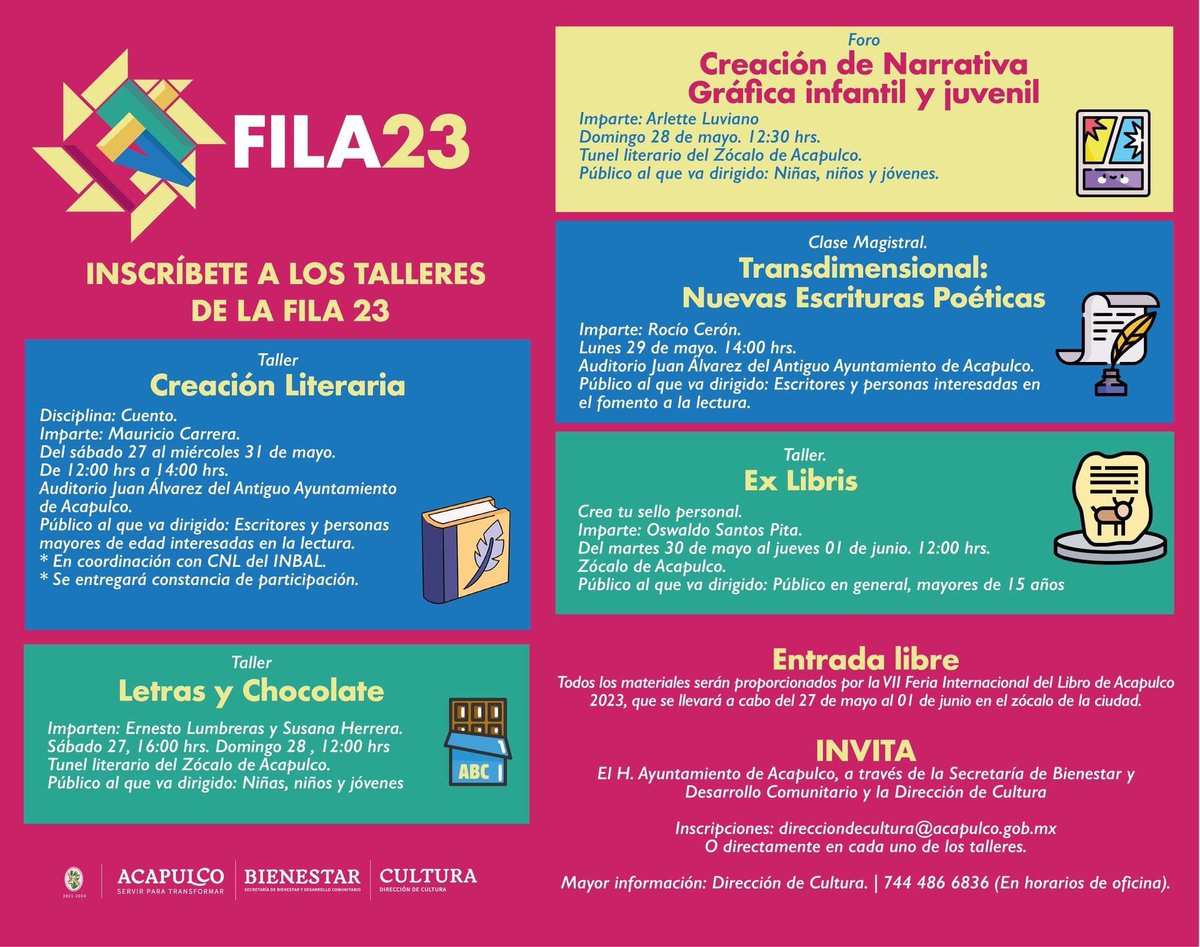 ¿Alguien quiere aprender a hacer cómics? Cupo limitado
#NarrativaGráfica #FeriaInternacionalDelLibroAcapulco #FILA23 AcapulComic #10años #DibujandoAcapulco