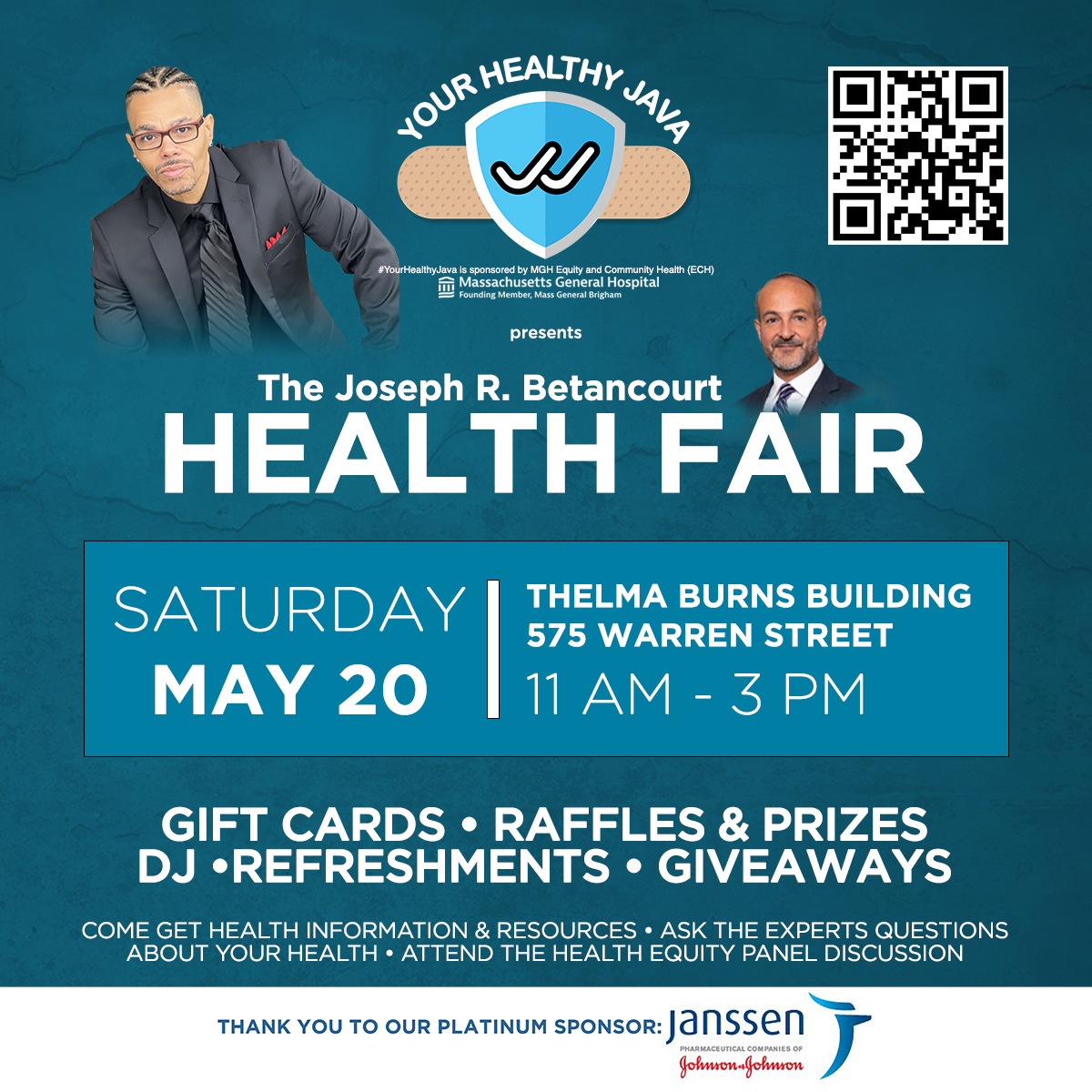 MGHCancerCenter's tweet image. Join us for the @Jbetancourtpr Health Fair, sponsored by #YourHealthyJava and @MGHEquity. Mass General clinicians will be there with information about cancer screening, COVID, sickle cell disease &amp;amp; a variety of other health topics. bit.ly/3W4LPLK @javawithJimmy @RickLee6