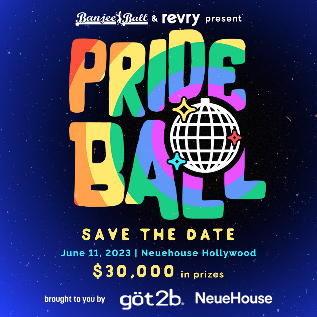 REVRYTV's tweet photo. Save the date! Revry and @banjeeball presents #PrideBall, brought to you by @got2bUSA
Coming June 11th at @NeueHouse, with $30k in prizes!
Get ready!
#prideball #banjeeball #revry #ourstories #ad #sponsored https://t.co/gdhiBnYvUw