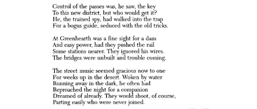 this w.h. auden's sonnet with its lulling 'water | running away in the dark' rhythm, with its simple final reference to old english wulf&amp;eadwacer 
- they've long been my companions, often dreamed of yet often forgotten: today for an evening they came in from the cold once again