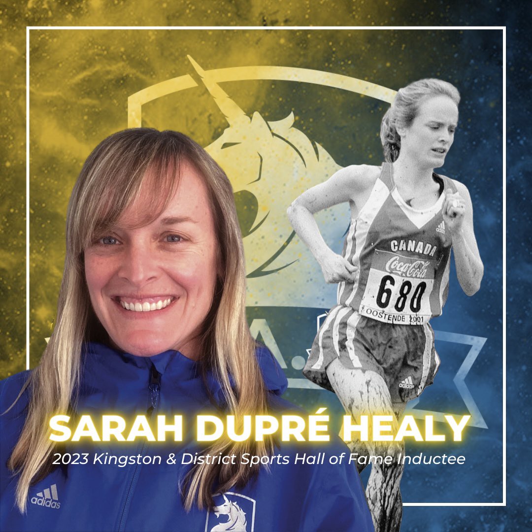 BAA's tweet photo. The B.A.A. congratulates Running Club Coach Sarah Dupré Healy on her induction into the Kingston &amp; District Sports Hall of Fame in Ontario, Canada!👏💙💛

We are proud to have Sarah on @TeamBAA &amp; even more proud to recognize her accomplishment. Way to go!🦄

#TeamBAA #BAA #BAARC https://t.co/gx7fFsEqVx
