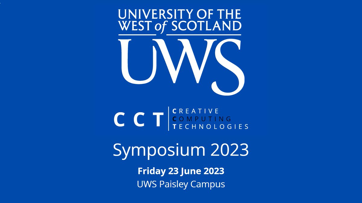UWSCCT's tweet photo. Join us on Fri Jun 23 2023 at 10:00am. Whether you're a researcher or an industry professional,  connect with like-minded individuals and hear about research in Creative Computing Technologies and related disciplines.
More info here:
https://t.co/RYvyqM5wLH

 @ResearchUWS https://t.co/JstPkJ3Q2G