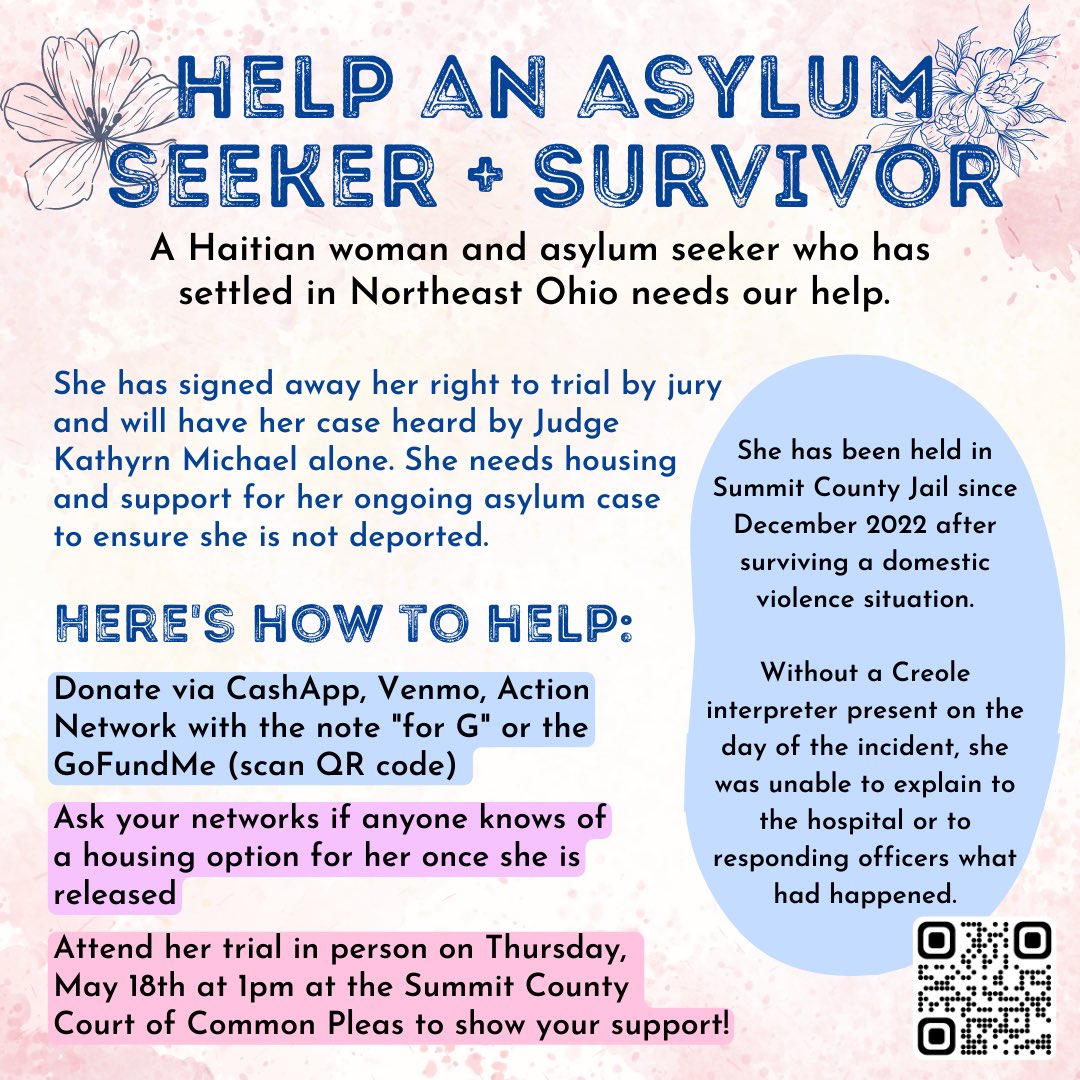 Help an Asylum Seeker + Survivor 

A Haitian woman, asylum seeker and domestic violence survivor needs our support for housing and her ongoing immigration case! 

👉 Donate via Linktree (in our bio) or our GoGundMe: gofund.me/e1aaebbe

#heyakron #immigration #murualaid