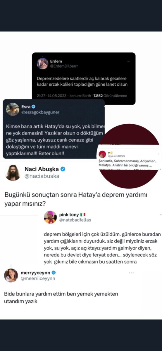 Cumhur ittifakını savunan bir insan CHP'nin kalesi olan İzmir'de deprem olduğunda niye yardım ettik diye sitem etti mi. Bu mu sizin insanlığıniz, vicdanınız #YAZIKLAROLSUN