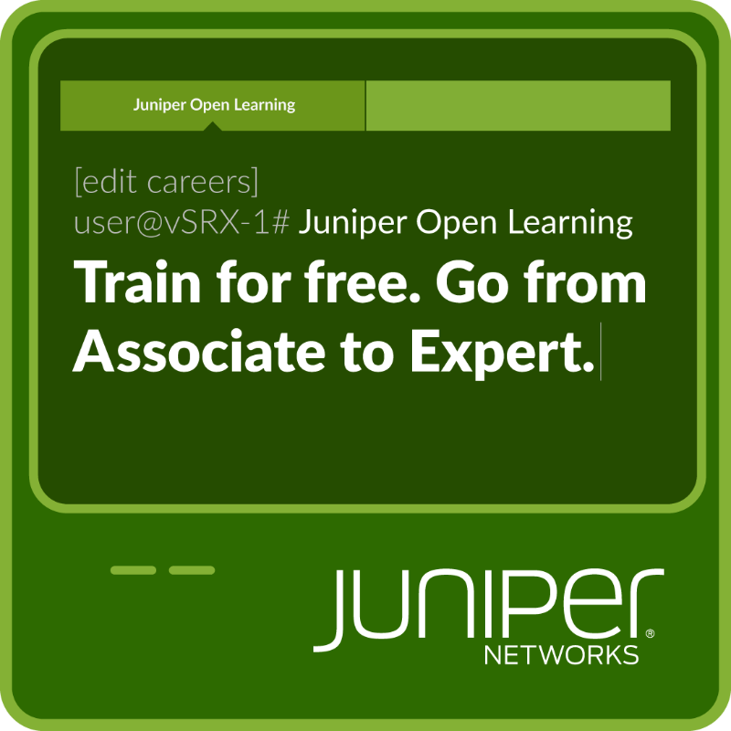 HPE_Networking's tweet photo. It's never too late to start learning. 📚 

Explore our free certification opportunities and start building your networking career today with Juniper Open Learning.
