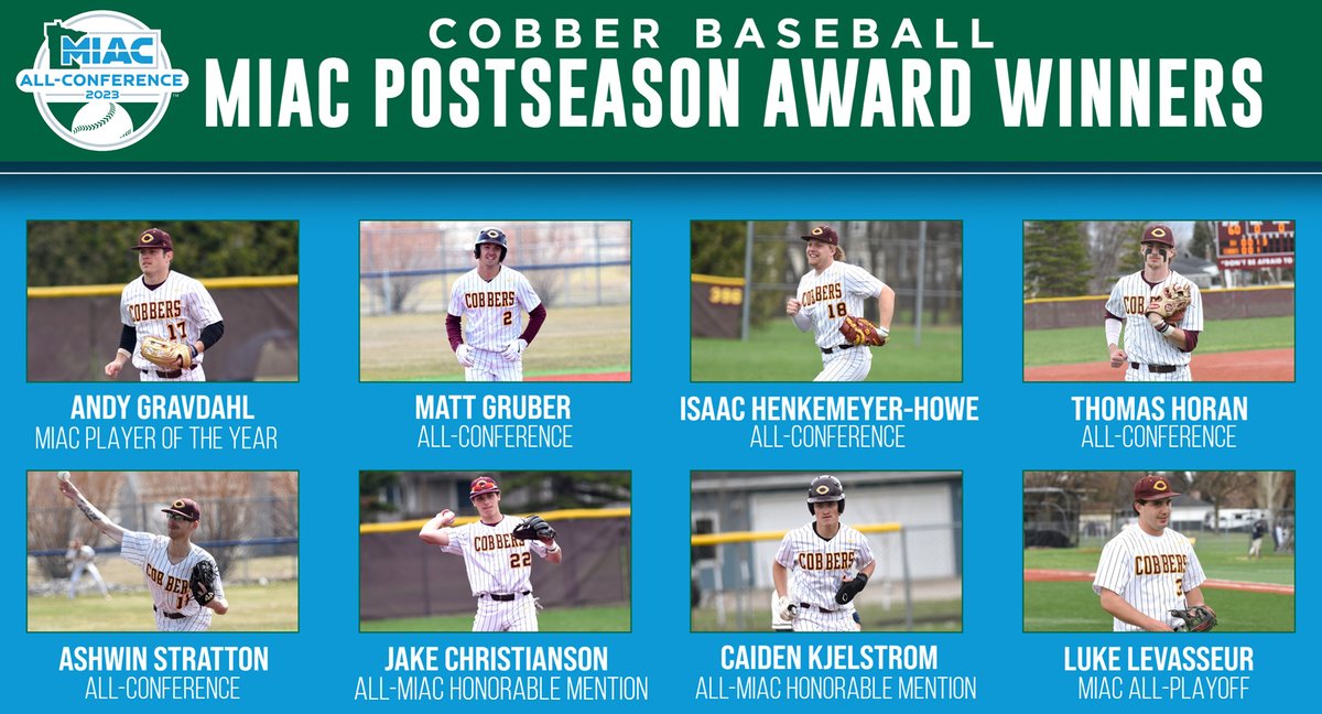 CORNGRATS to Andy Gravdahl, Matt Gruber, Isaac Henkemeyer-Howe, Thomas Horan, Ashwin Stratton, Jake Christianson, Caiden Kjelstrom, Luke Levasseur and the coaching staff, who all earned MIAC postseason honors. Gravdahl was the Player of the Year.

Details: bit.ly/3pGVM5U