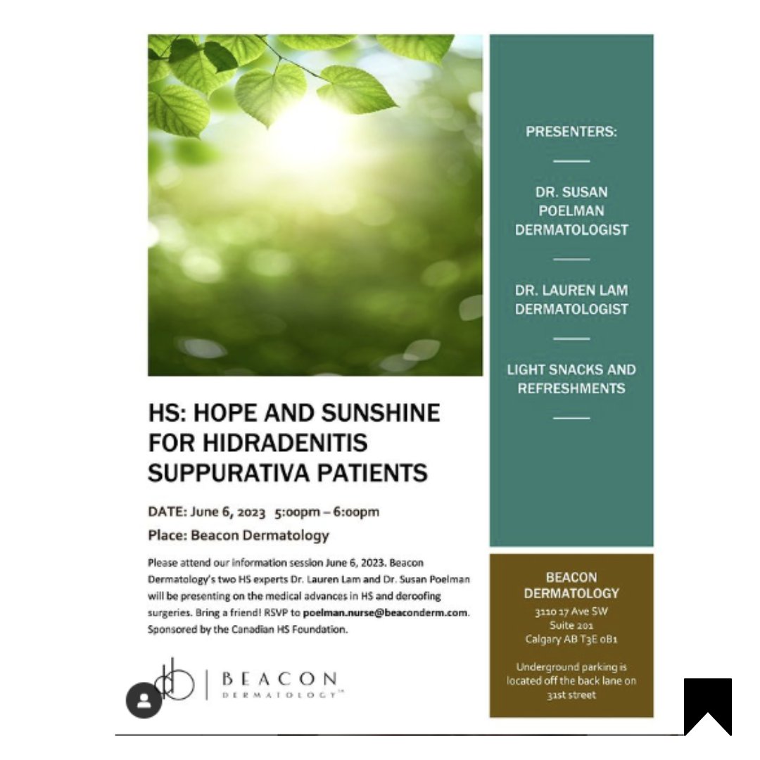 Sharing this from @hsheroesca 'If you live in Calgary or the surrounding areas join Dr. Susan Poelman and Dr. Lauren Lam at Beacon Dermatology on June 6th for a special Hidradenitis Suppurativa awareness week information session. ⁠ ⁠ RSVP to poelman.nurse@beaconderm.com ⁠