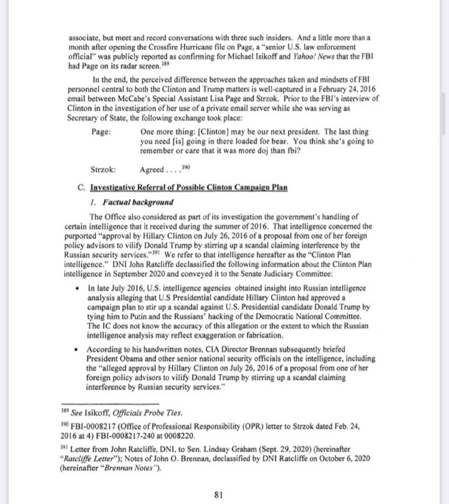 robbystarbuck's tweet photo. Durham Report bombshell: Hillary Clinton approved the plan to create a false narrative about Trump &amp; Russia. CIA Dir. Brennan, Pres. Obama, VP Biden and FBI Dir. Comey were all briefed on this plot in 2016. They let 🇺🇸 suffer through the Russia hoax despite knowing it was false. https://t.co/Zz97rCbzRH