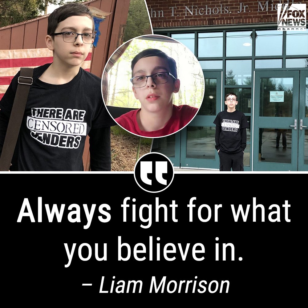 FoxNews's tweet photo. SCHOOLYARD CENSORSHIP: 7th grade student banned from wearing "only two genders" shirt at school speaks out, as his family pursues legal action. https://t.co/0awURZ8mez https://t.co/LsFkS0yn7x
