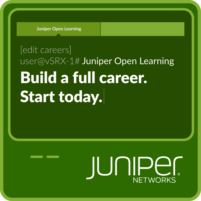 HPE_Networking's tweet photo. It's never too late to start learning. 📚 

Explore our free certification opportunities and start building your networking career today with Juniper Open Learning.