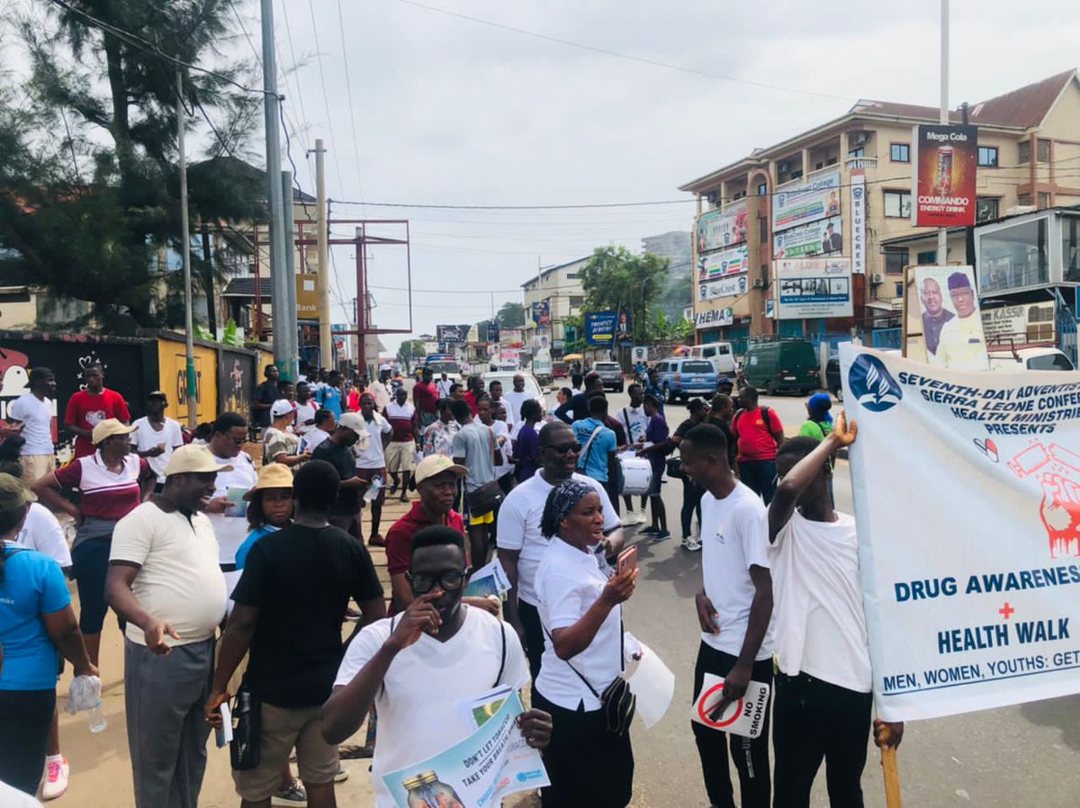 jr_sankoh's tweet photo. #WeNeedFoodNotTobacco 
#DrugAwarenessWalk
Yesterday the #Health #Minister Department of the SDA Church S/L #Conference organised a Drug awareness walk in Freetown. We shared drug awareness flyers with #SDA health and spiritual hand books to pedestrians,business people and youths. https://t.co/bBykUHQgKI