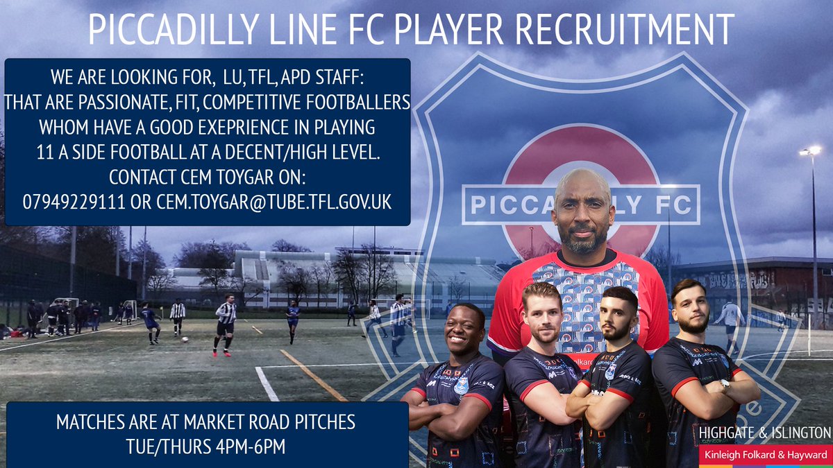 Piccadilly Line FC Player Recruitment:
Looking for LU, TFL and APD Staff to join us! #dillydilly