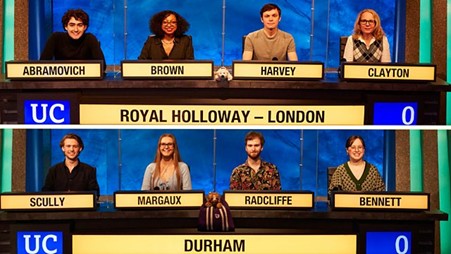Congratulations to the Durham team for tonight's win on #UniversityChallenge! We're proud of you Harry Scully, Bea Bennett, Alex Radcliffe, Chloe Margaux and Tom Haines-Matos (supported by Badger the cathedral cat). Onto the finals now!