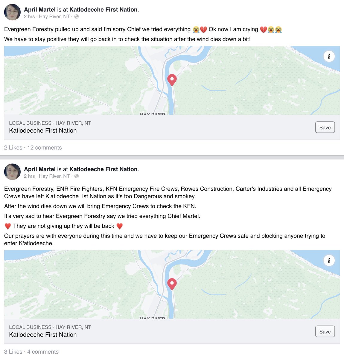 BCWildfireWkly's tweet photo. Updates via April Martel from #Katlodeeche First Nation Facebook: https://t.co/4sBdMpyD8a

#HayRiver #NWT #NWTFire https://t.co/lA9jYxGF0T