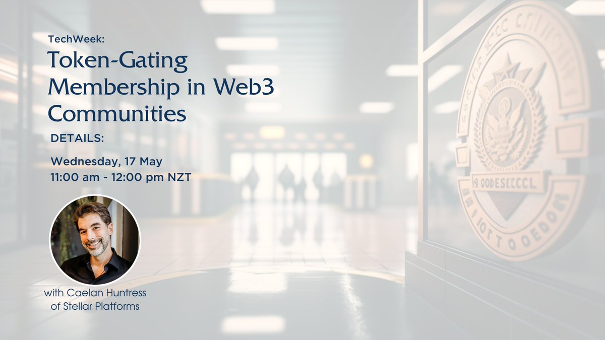 Tomorrow for @TechweekNZ I will be teaching a free workshop on 'Token-Gating Membership in Web3 Communities.'

This interactive workshop will showcase examples of communities that use token gating, and all attendees will receive a TechWeek23 NFT with a secret members area.