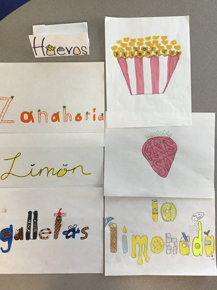 SraForde's tweet photo. Fun food art and creative food combos to practice vocabulary in Spanish class! #HawkWolf39 #earlylang https://t.co/RY61Jdul7o