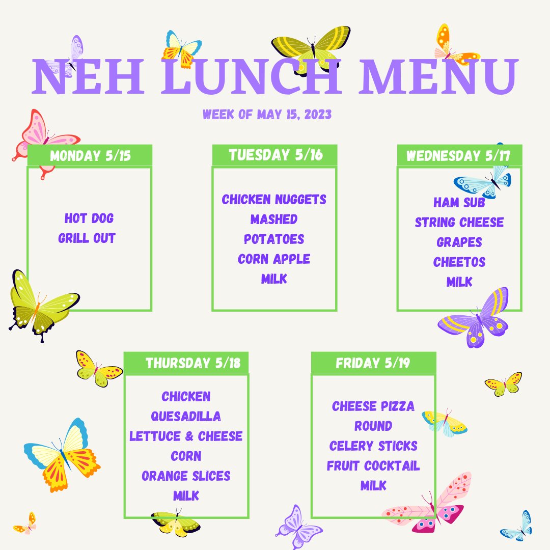 NEHelementary's tweet photo. We braved the cold and had a blast at Field Day today!  Here is the lunch menu for the rest of the week. https://t.co/PLzi6535jU