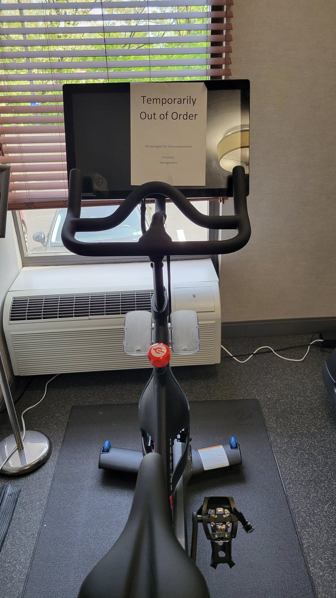LisaMarshWriter's tweet photo. @HiltonHonors @HiltonHotels Please explain this phenom. I call to confirm @onepeloton is in gym. Greeted by sign bragging about it. But this is what I find when I go to spin? It's happened more than once. https://t.co/q4iN9TQT2w