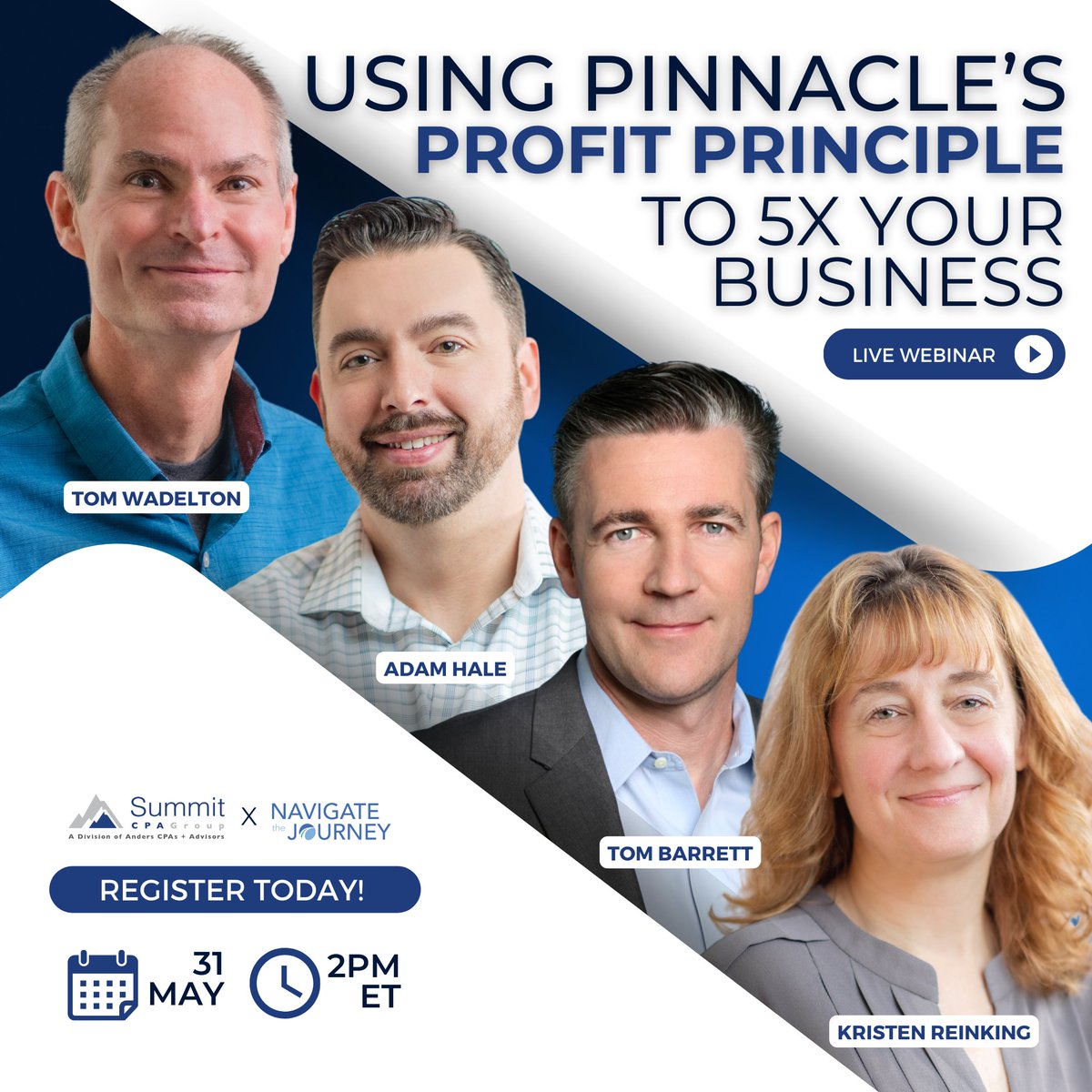 PSmithSummit's tweet photo. RT SummitCPAGroup: Join Tom Barrett from Navigate the Journey and explore how to engineer business plans &amp; benchmark industry verticals to reach business success.

CLICK THE LINK BELOW to join us this May 31st at 2PM ET on our FREE Webinar &amp; earn your FR… https://t.co/3HE1xDpLxY