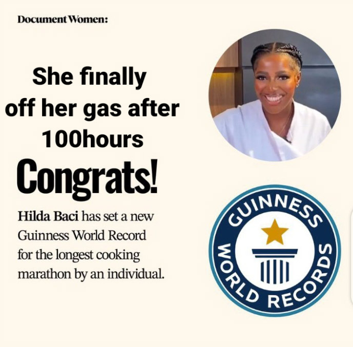 HUGE Congratulations to #HildaBaci 🇳🇬 for this #outstanding accomplishment and taking her rightful 
place in the #Guinessbookofrecord...A true #Champion...Stand up for #Hilda

#GuinessWorldRecordBreaker #100hours 

#Hildabacicookathon #Hildabacicooks #hildacookathon 

#Africa
