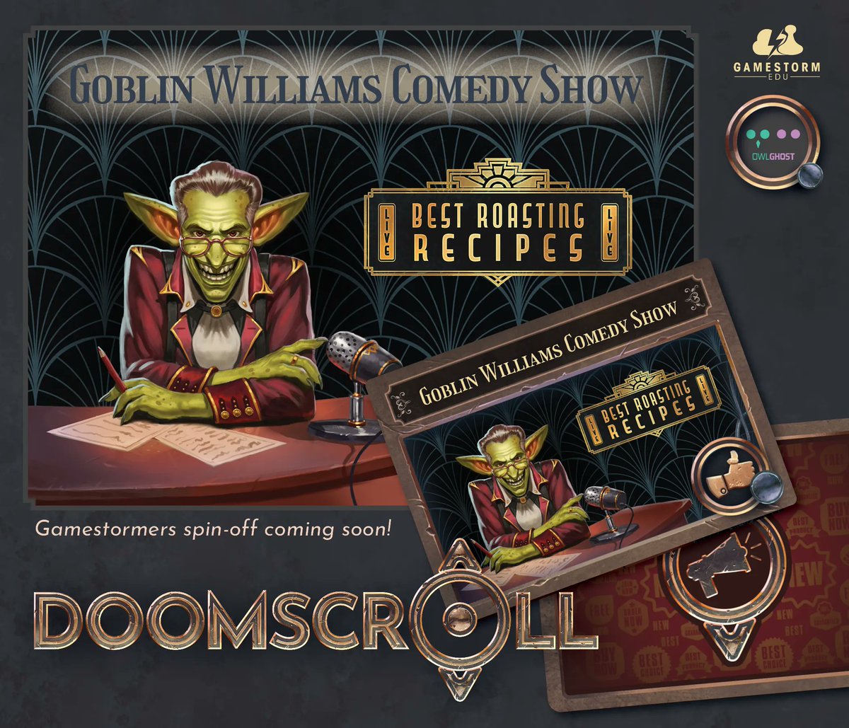 Happy Monday - here's more incredible art from our upcoming card game... Doomscroll! Swing by our GamestormEDU site for more info & how you can be a playtester for the game. #tabletop #tabletopgaming #ISTE23 #ISTELive