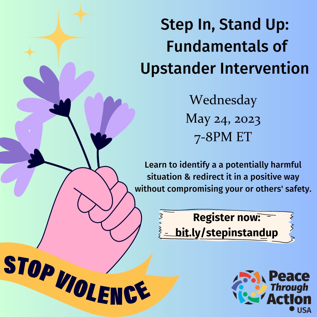 This #AsianPacificHeritageMonth and
#JewishHeritageMonth, we call on our fellow
peacebuilders to step in & stand up to help end
xenophobic & antisemitic violence. Join us at our next event on Zoom to learn how. Register at
bit.ly/stepinstandup!