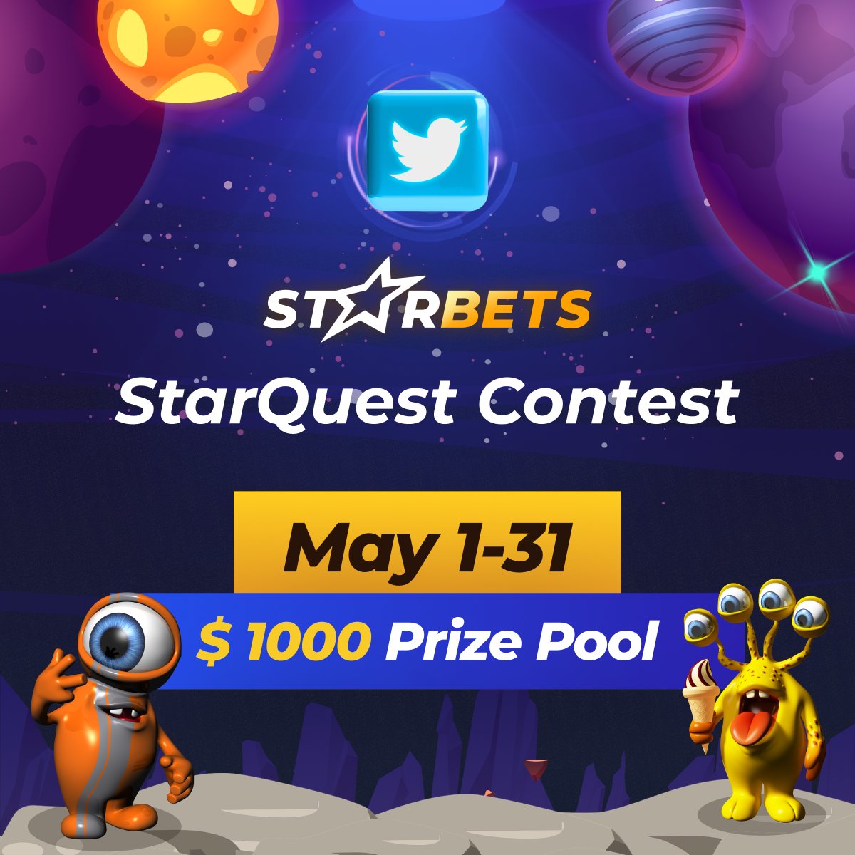 🤩Week 3 of The StarQuest Contest for $1000 Prize Pool is here! To enter: 1. Follow us here 2. RT this post 3. Tag 2 friends 10 winners will be announced every Monday. Winners must message us on twitter with their StarBets username to claim the prize. #StarBets #CryptoGames