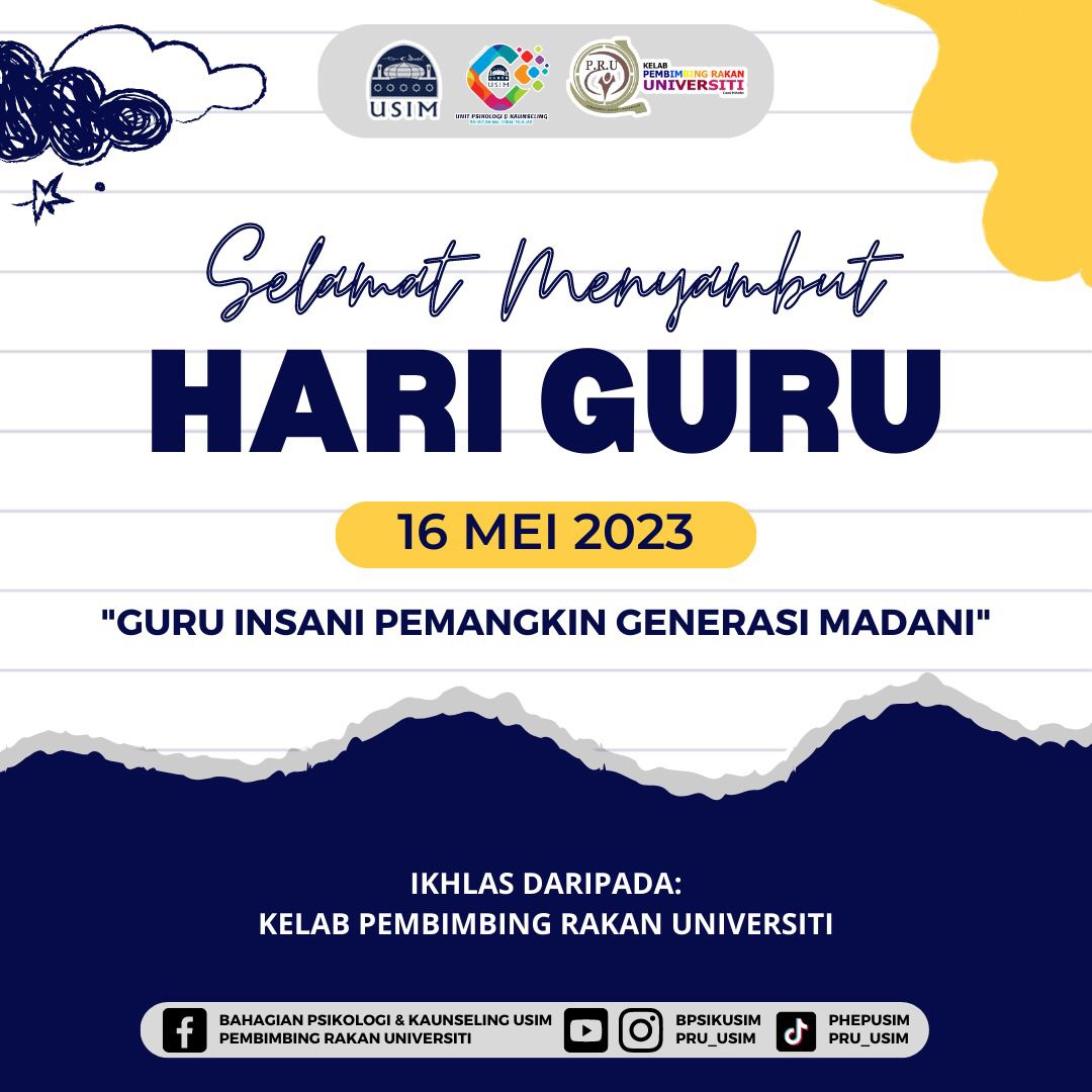 pru_usim's tweet photo. ⚜️ [GURU INSANI PEMANGKIN GENERASI MADANI] ⚜️

Selamat Hari Guru 2023 kepada semua warga pendidik terutamanya pensyarah-pensyarah di Universiti Sains Islam Malaysia.
Terima kasih atas segala jasa dan pengorbanan yang diberikan kepada setiap pelajar. 
Selamat Hari Guru✨
#UPK_USIM https://t.co/hGvWY9moFN