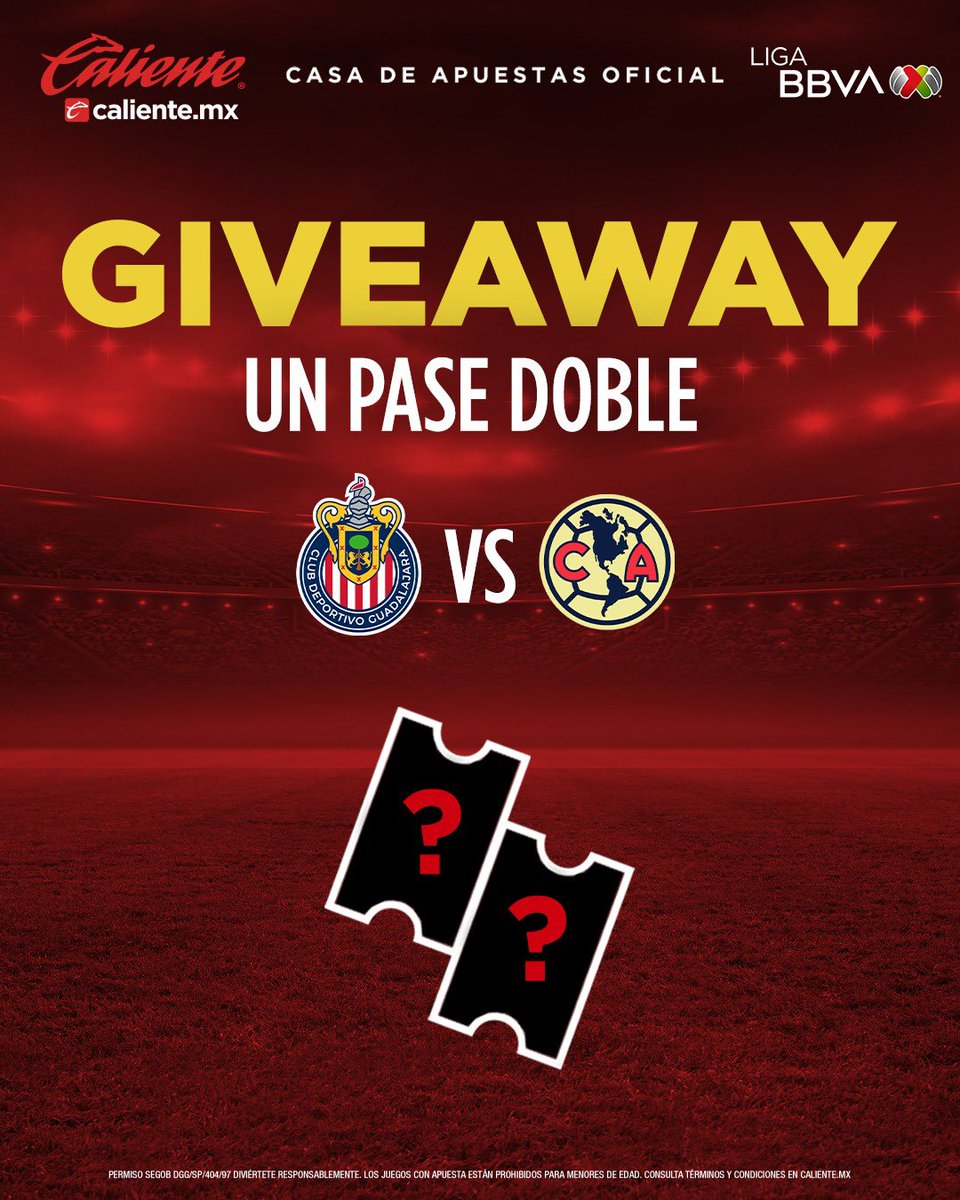 MadRaiderCR's tweet photo. 🚨GIVEAWAY #ClásicoNacional🚨

🎫 ¡GANA UN PASE DOBLE PARA EL #Chivas vs #América! 🐐🦅
 
1⃣ Sigue a @calientesports y a mí
2⃣ Dale 🔁 y ❤️
3️⃣ Dinos por qué tu equipo va a clasificar a la Final usando el hashtag #MásAcciónMásDiversión 🔥

🎫 ¡Se regalará UN pase doble! 📲 https://t.co/zX0CB146Fp