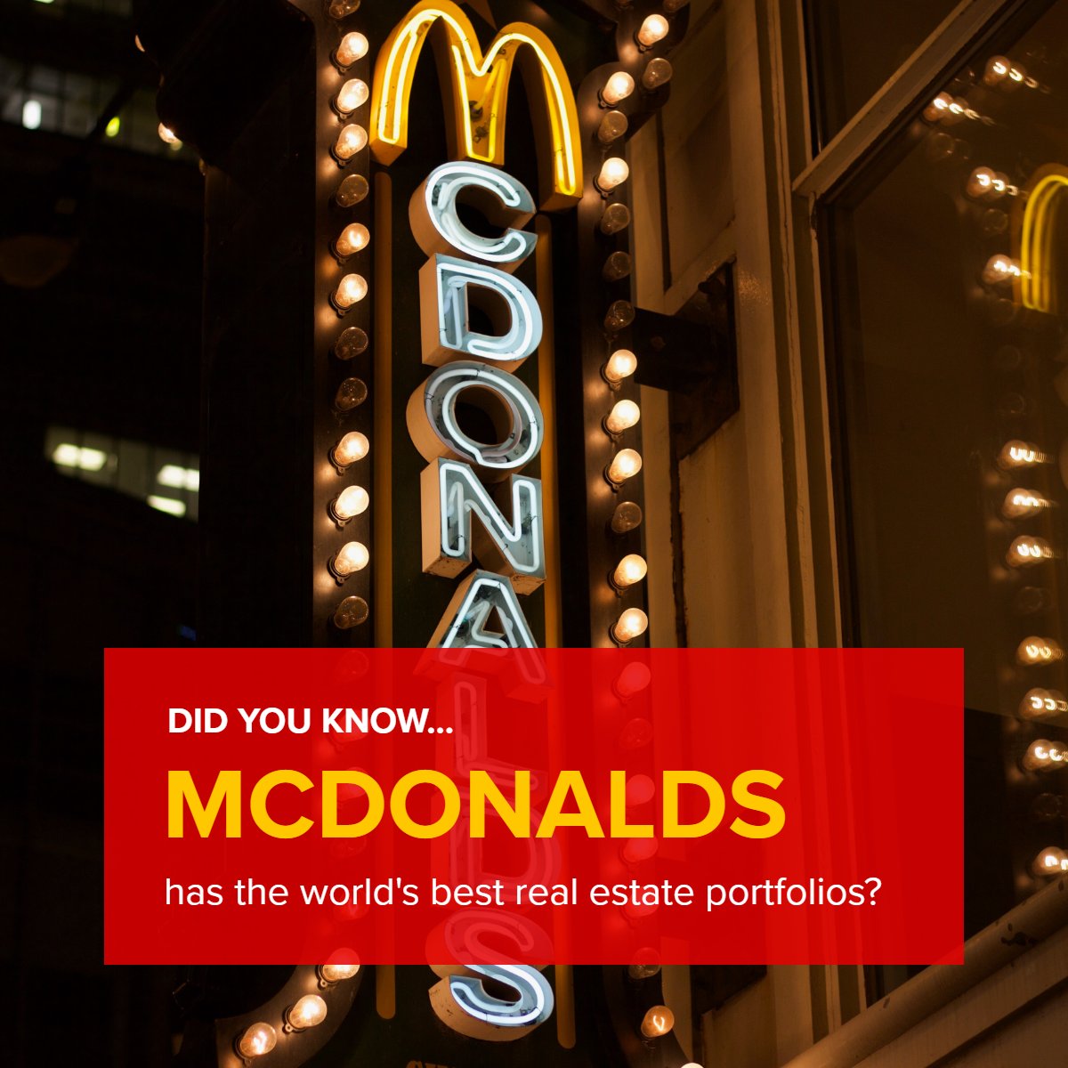 Did you know? 

McDonald's has one of the best real estate portfolios

 #realestatemarket    #realestatestyle    #realestatefacts    #coolfacts    #mcdonalds 
#Reno #RealEstate #Newhouse #Kitchenreno #FlooringReno #RenoRedo