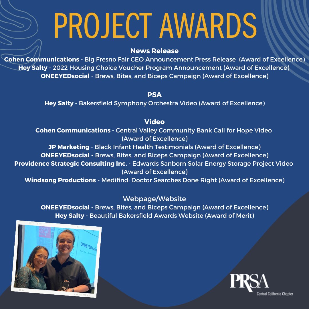 PRSACentralCA's tweet photo. Last week we celebrated our #2023ImageAwards event – an opportunity to honor works of distinction by Central Valley professionals working in public relations, communications, marketing and advertising. 

Join us in congratulating and honoring the award winners! https://t.co/QDKCwtpsbx