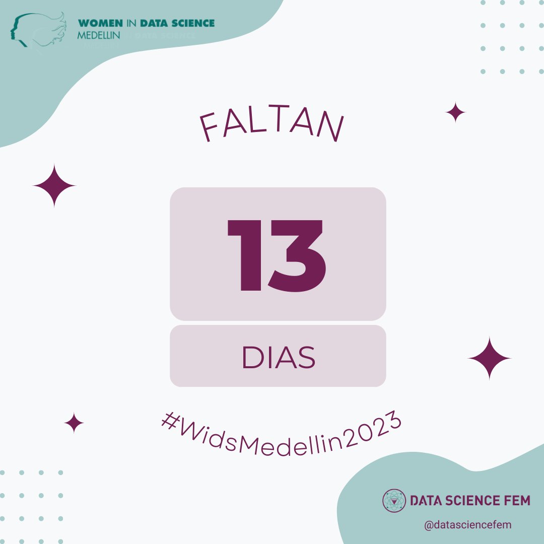 "🙌💜¡ Faltan 13 días para el evento  ! 💜🙌

Si todavía no conoces que es la WID's 2023 Medellín , ¡tú tranquilo! aún tienes tiempo para unirte y tener un día de aprendizaje sobre el mundo de los datos.  
Acompáñanos:
🗓️ Agéndate este 3 de junio, Modalidad: Virtual