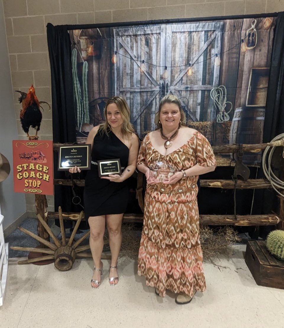 An award winning night for MISD librarians.  Congratulations to Mrs. Hendrix from Annette Perry for winning Elementary Teacher of the Year & Mrs. Pinkerton from Legacy High for winning the MISD Heartbeat Award.  Well deserved awards. #MISDLibLove #LibrariansRock