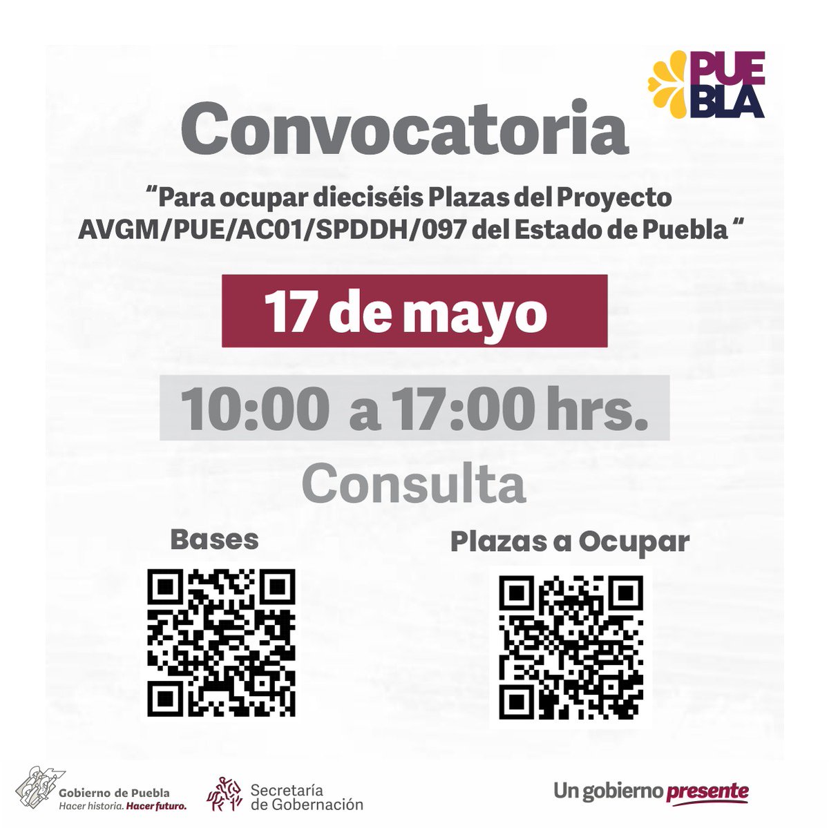 ¡Convocatoria abierta!
🤳 Escanea los códigos QR para consultar las bases y plazas disponibles, 📅 tienes hasta este viernes 17 de mayo para realizar tu 📝registro, no te pierdas esta gran oportunidad.