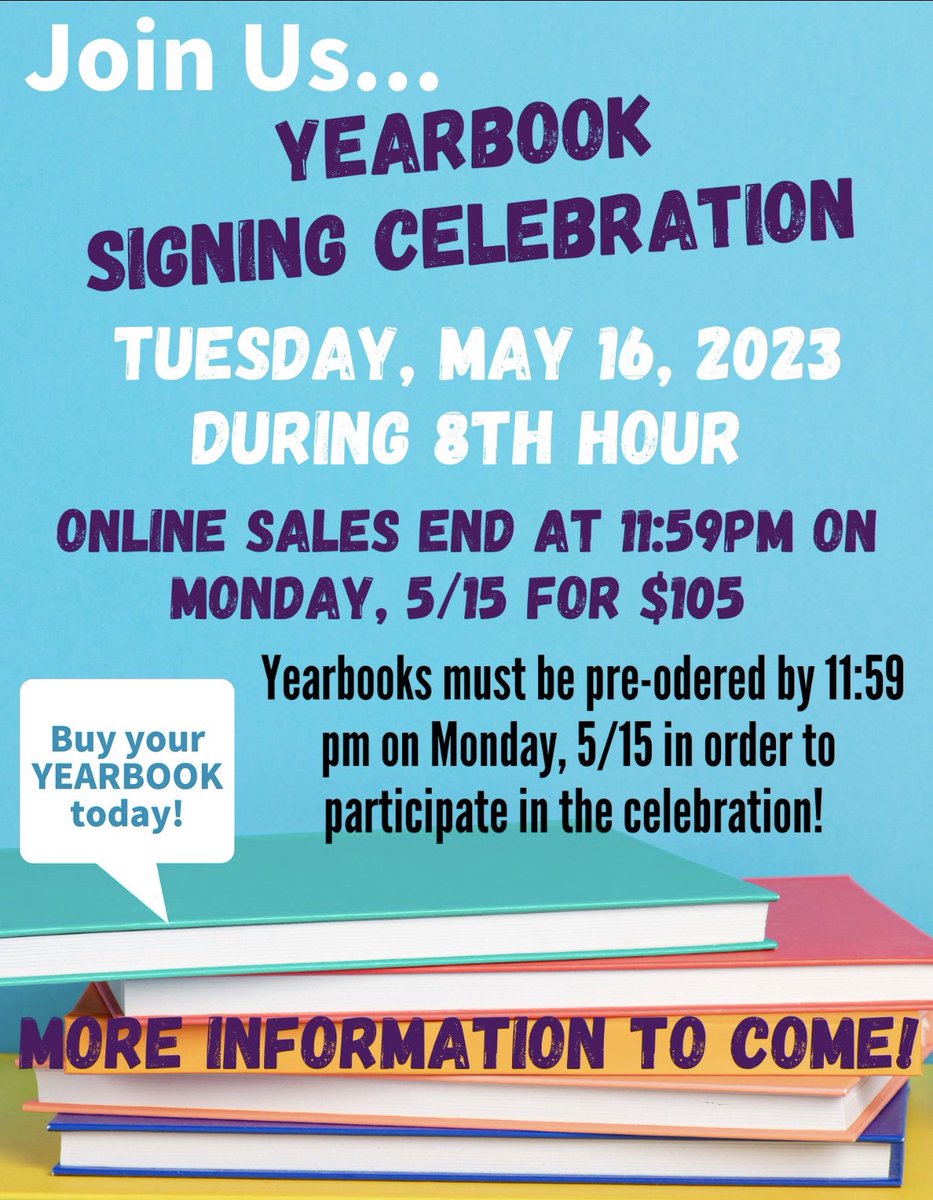 Yearbook_sphs_'s tweet photo. Time is running out to buy your 2023 yearbook!
Buy… buy… buy NOW (just under an hour left) on the estore. Distribution &amp; celebration will take place tomorrow!! Must have ID &amp; wristband from room 180 Don’t miss out!! @sphsactivities https://t.co/GL4FjeZYP4