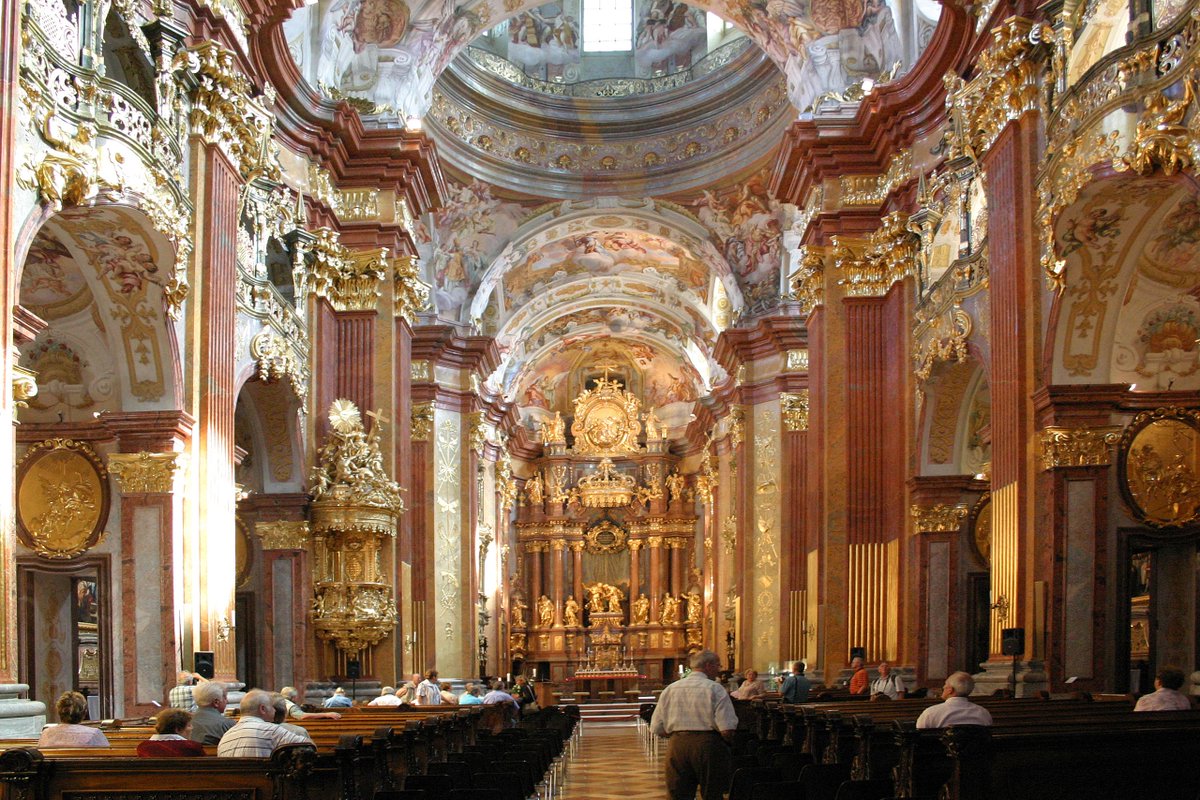 AustinExplorer's tweet photo. Apr 29 - We tour Melk Abbey in Austria today. The library rooms with their frescos are impressive enough. But the church there is the most striking we've seen in Europe. In the afternoon on the boat we cruise through the Wachau Valley on the Danube River. https://t.co/O5Y1ezOALF