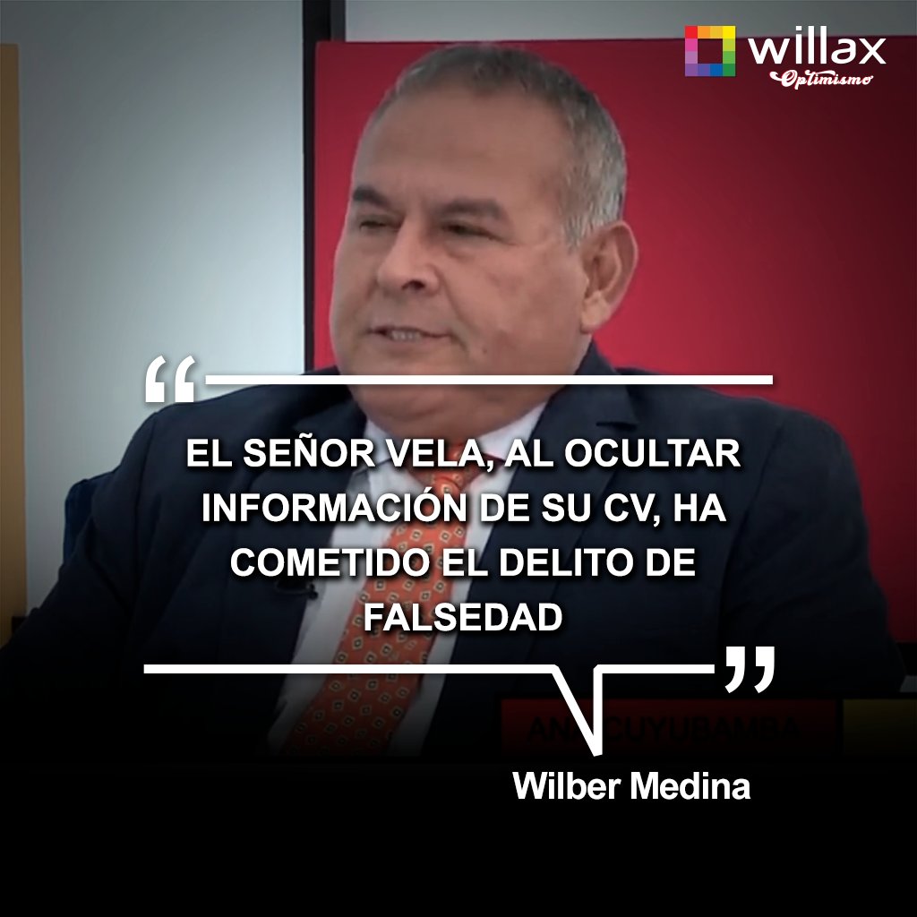 willaxtv's tweet photo. #BetoASaber | Wilber Medina: El señor Vela, al ocultar información de su CV, ha cometido el delito de falsedad.
👉En vivo: https://t.co/1o3rqN47NU https://t.co/a0o9aOmHK5