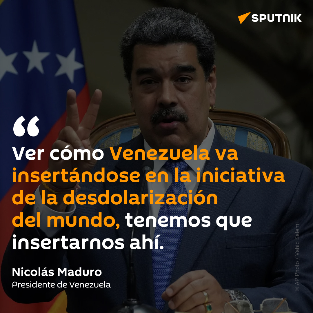 SputnikMundo's tweet photo. 🇻🇪 El presidente de Venezuela, Nicolás Maduro, señaló que su país buscará insertarse en la desdolarización del mundo. 

👉 https://t.co/lugRY4G10K https://t.co/JYvslq1J4Q
