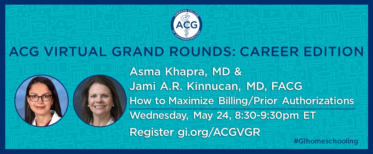 Jami Kinnucan, MD, FACG, AGAF, FCCF (@ibdgijami) on Twitter photo <a href="/AmCollegeGastro/">ACG</a> save the date and join <a href="/IBD_DrEMF/">Erin Forster MD MPH</a> <a href="/GI_PharmD/">Shubha Bhat, PharmD</a> <a href="/ibdgijami/">Jami Kinnucan, MD, FACG, AGAF, FCCF</a> <a href="/AKhapraMD/">Asma Khapra, MD</a> for an important discussion
Optimizing Clinical Reimbursement & Winning Prior Auth Game!
Gi.org/ACGVGR
May 24 830-930PM EST <a href="/AmCollegeGastro/">ACG</a> save the date and join <a href="/IBD_DrEMF/">Erin Forster MD MPH</a> <a href="/GI_PharmD/">Shubha Bhat, PharmD</a> <a href="/ibdgijami/">Jami Kinnucan, MD, FACG, AGAF, FCCF</a> <a href="/AKhapraMD/">Asma Khapra, MD</a> for an important discussion
Optimizing Clinical Reimbursement & Winning Prior Auth Game!
Gi.org/ACGVGR
May 24 830-930PM EST