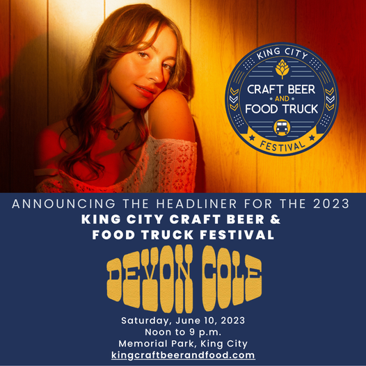 The King City Craft Beer and Food Truck Festival returns Sat. June 10th! #Craftbeer, #foodtrucks, &amp; 2 stages with live entertainment, 12pm - 9pm. #DevonCole is headlining! Stay tuned for ticket info: kingcraftbeerandfood.com
#ExperienceKING #ExperienceYR #VisitYDH #KingTownship