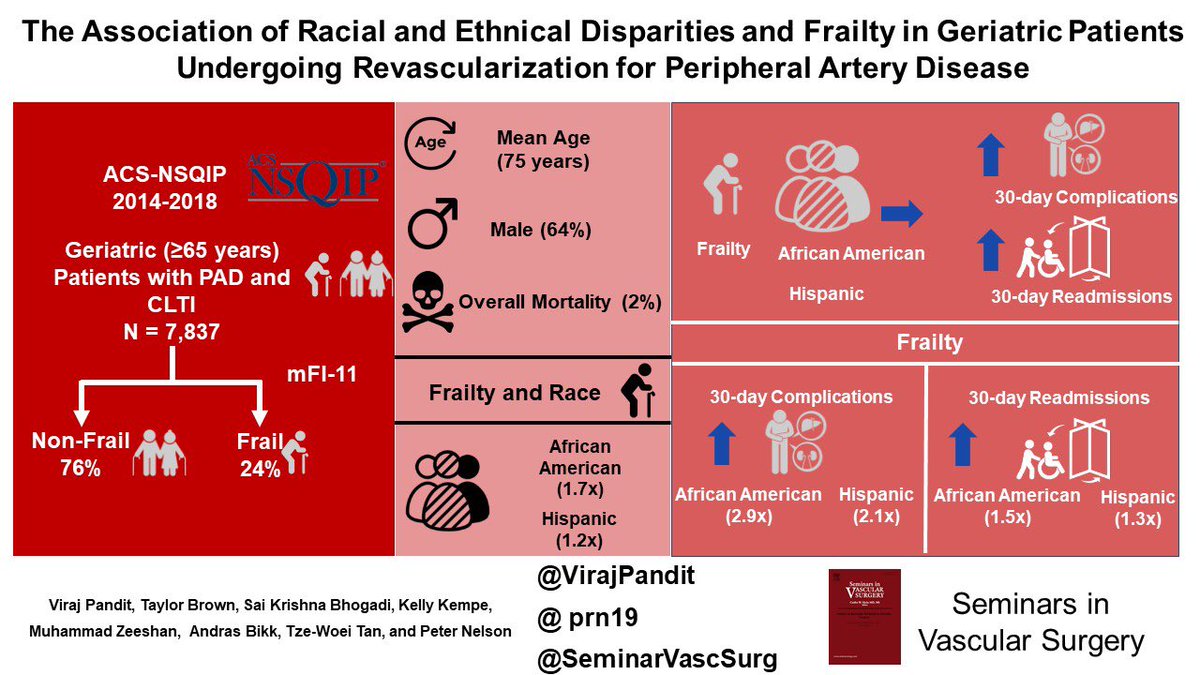 Race and ethnicity affect frailty status in geriatric patients undergoing revasc for #PAD with CLI. African American and Hispanic patients are more likely to be frail and experience complications than White patients, regardless of age, sex, comorbidities, and type of procedure.