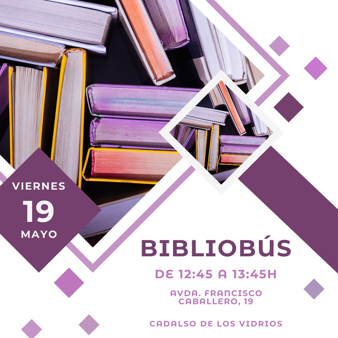 🚍📚 Este viernes el #Bibliobús se desplazará a #CadalsoDeLosVidrios. 

Aguardará a los lectores estacionado en la Avenida Francisco Caballero, 19 (junto a la plaza de toros).

🕜 De 12:45 a 13:45h.