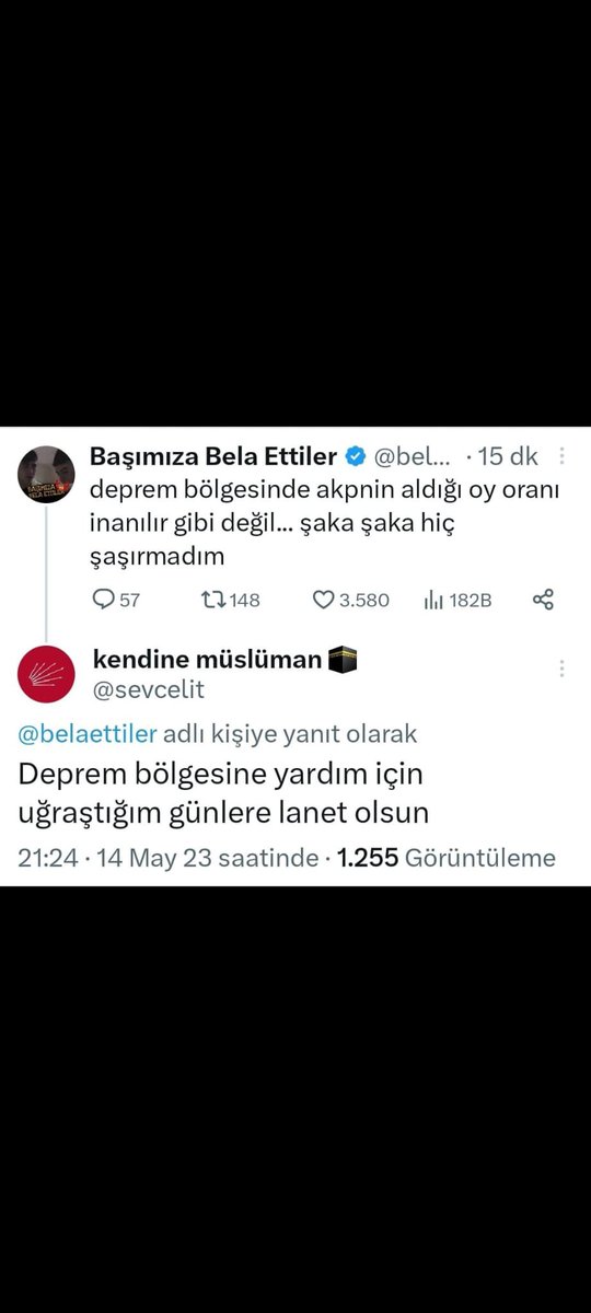 Allah sizlerin göndermiş olduğunuz bi yudum suyu bi tas yemeği ne bi parça kıyafeti ne ailemden birine nede akrabalarıma nasip etmemiştir inşallah.
İnsanoğlu işte verdimi acıtıyor o yüzden biz hep Allahtan istiyoruz herşeyi
#DEPREMZEDELER
#malatya 
#HATAY
#Kahramanmaras