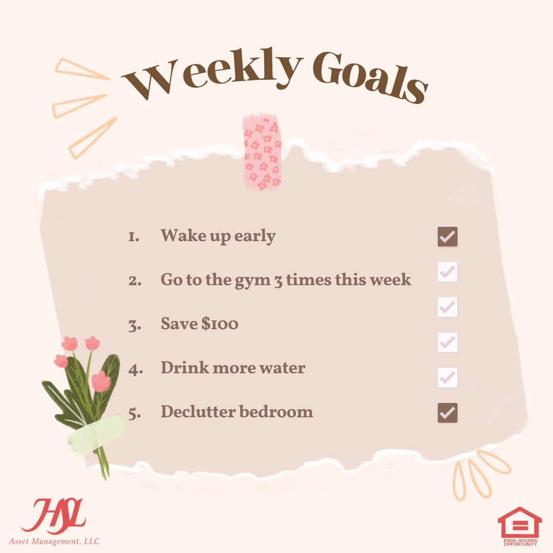 Good Morning and Happy Monday!
This week, try making a weekly goal list. It will help you lay out a clear idea of the things you want to accomplish and keep you motivated! #Goals #WeeklyGoals #Monday #MondayMotivation #ItsAboutCommunity #HSLProperties #HSL #Arizona #HSLLiving...