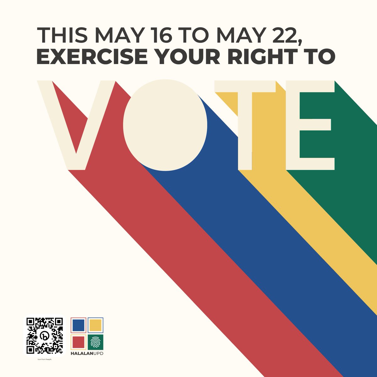 EXERCISE YOUR RIGHT TO VOTE!

Ngayong ika-16 hanggang ika-22 ng Mayo, mag-log in sa halalan.upd.edu.ph gamit ang iyong UP mail at pumili ng mga susunod na lider sa USC! Para malaman ang proseso ng pagboto, panoorin ang infovid sa bit.ly/HUPD23infovid.

#HalalanUPD2023