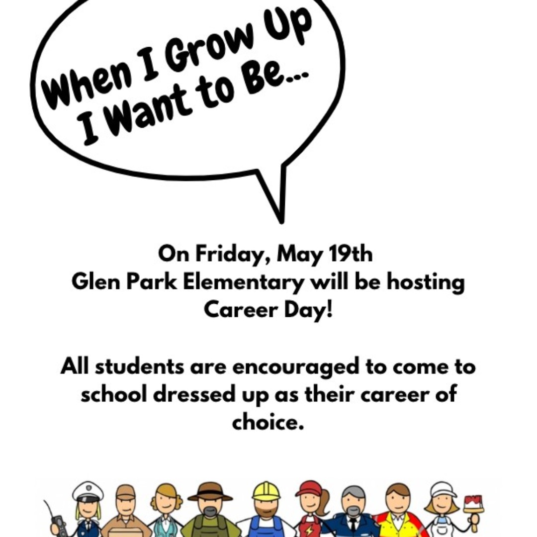 This Friday, May 19th is Career Day! On this day we will have presenters on campus introducing various occupations to students. All students are encouraged to dress up in an outfit that resembles what they want to be when they grow up.